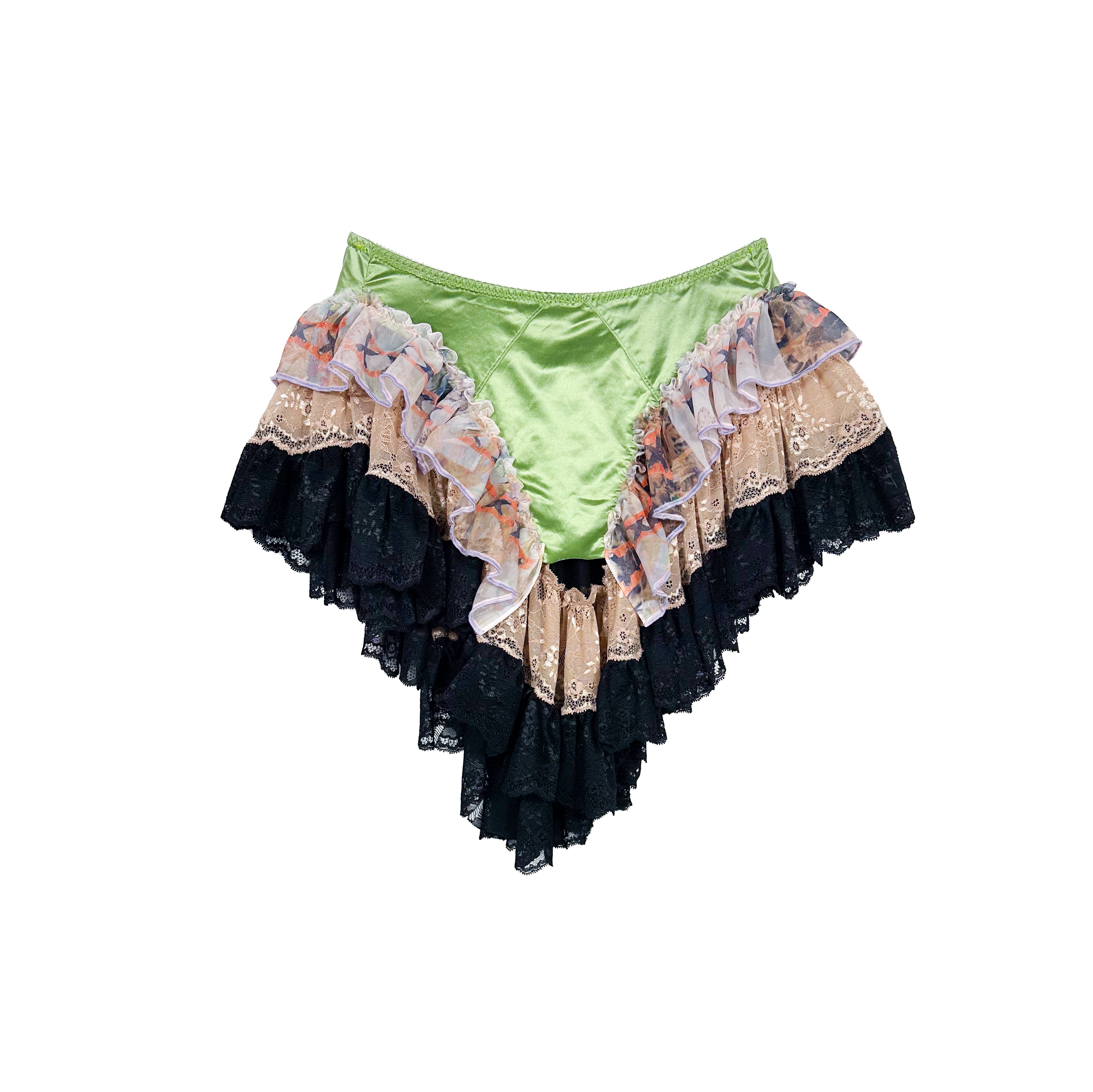 Green Lace Ruffles Flouncy Mini Skirt
