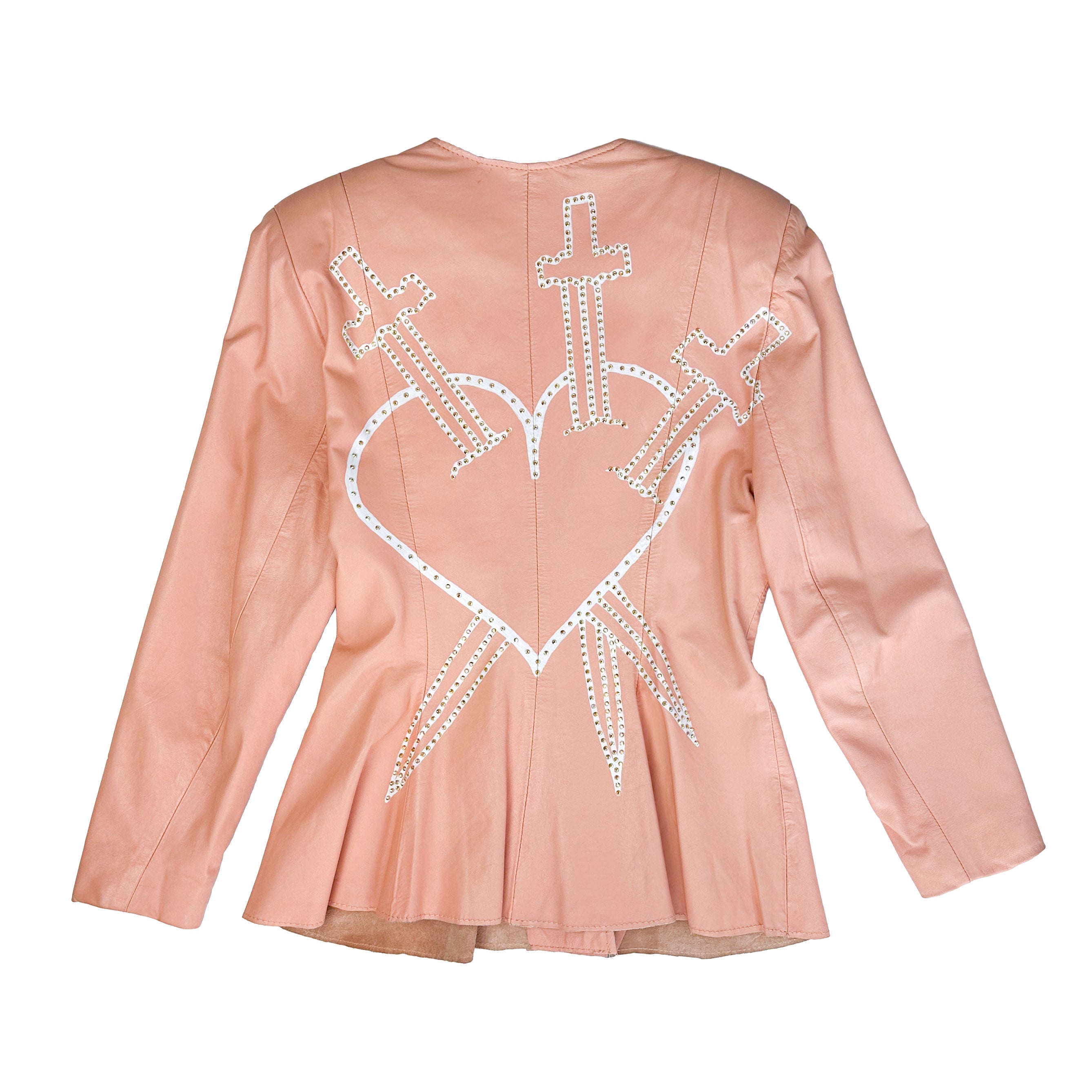 Swords And Heart Sparkle Peach Leather Jacket