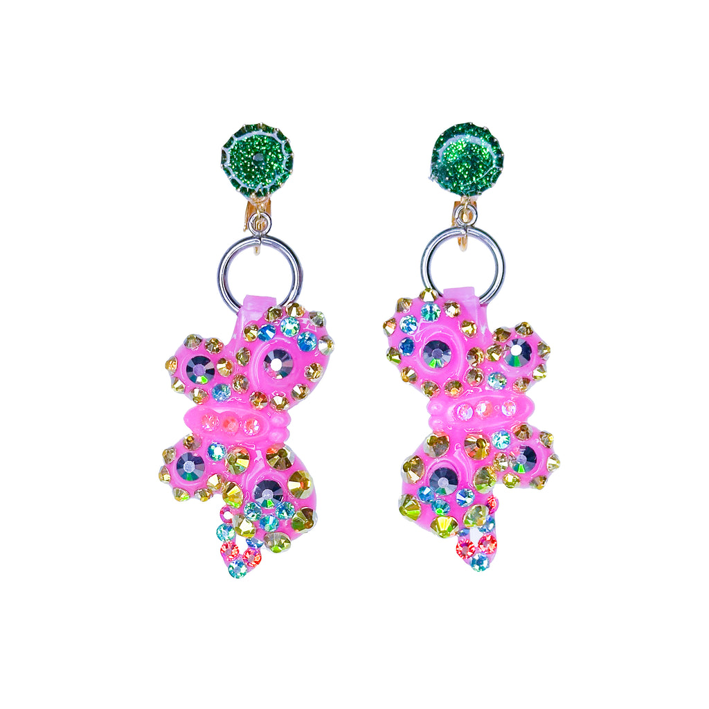 Immortalized Pink Butterfly Rhinestone 90s Vintage Barrette Earrings