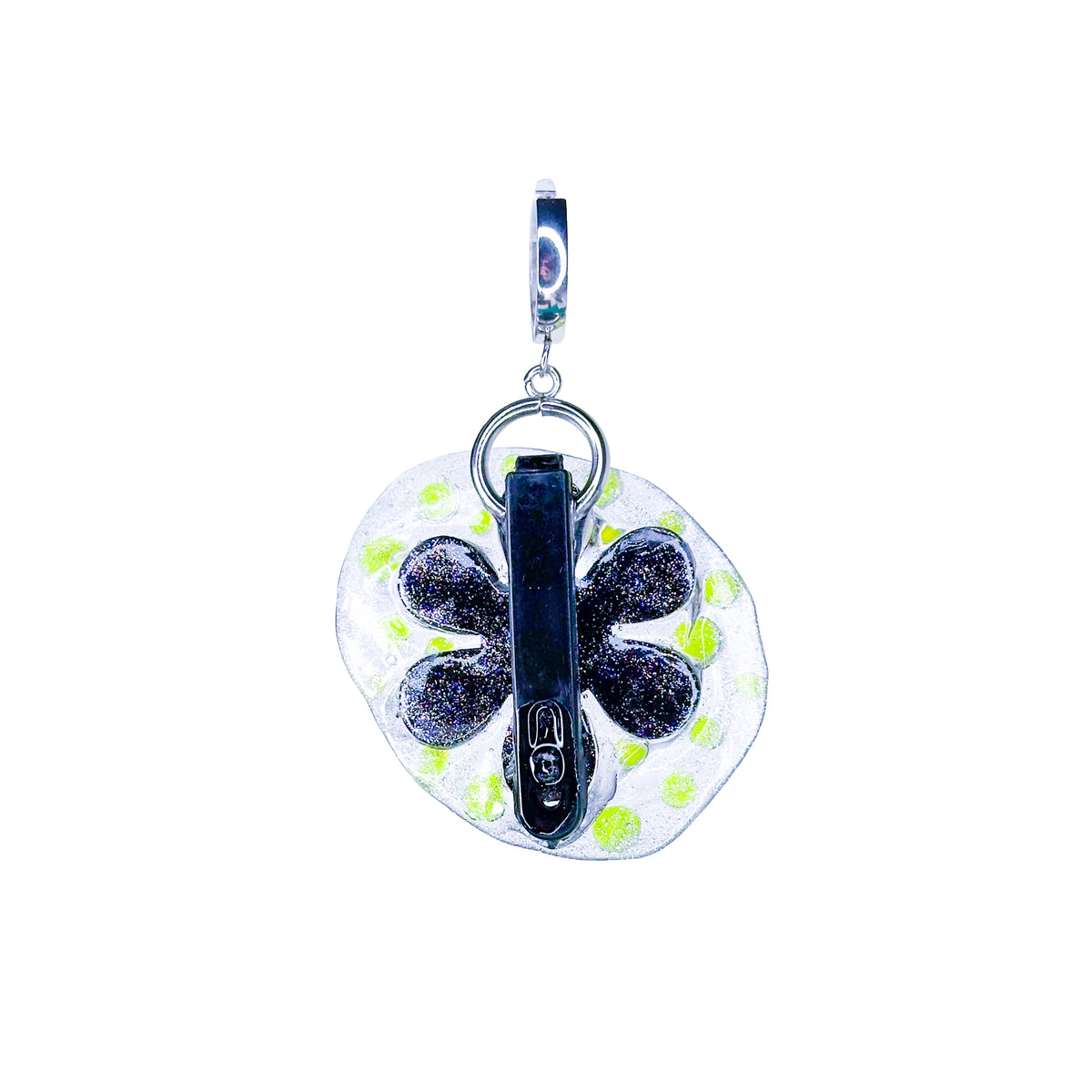Purple Black Rhinestone 90s Flower Single Hoop Earring