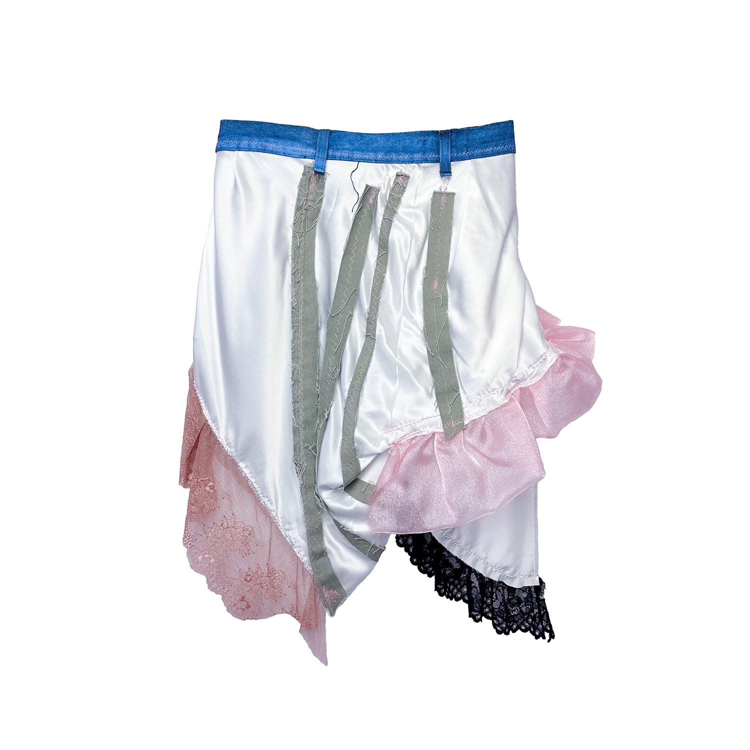 Wrap Denim Collage Slip Skirt