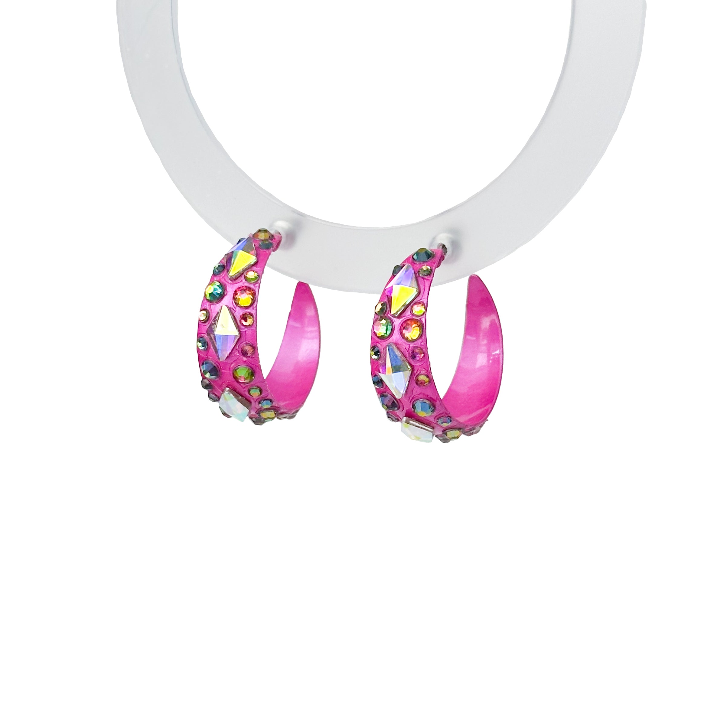 Medium Fuschia Sparkle Hoop Earring