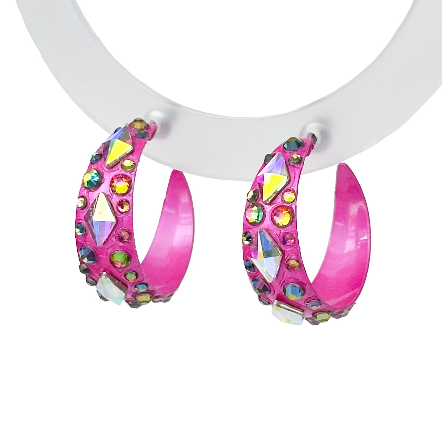 Medium Fuschia Sparkle Hoop Earring