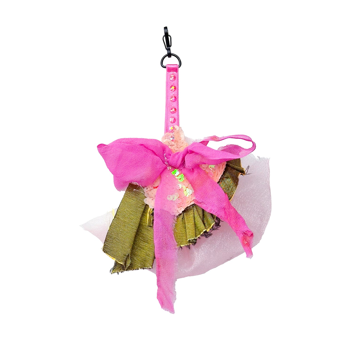 Pink Green Fab Fabric Scraps Bag Charm