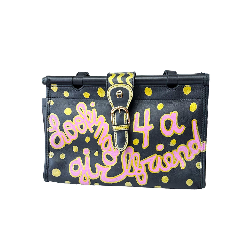 Looking For A Girlfriend Hearts Swords Black Leather Bag