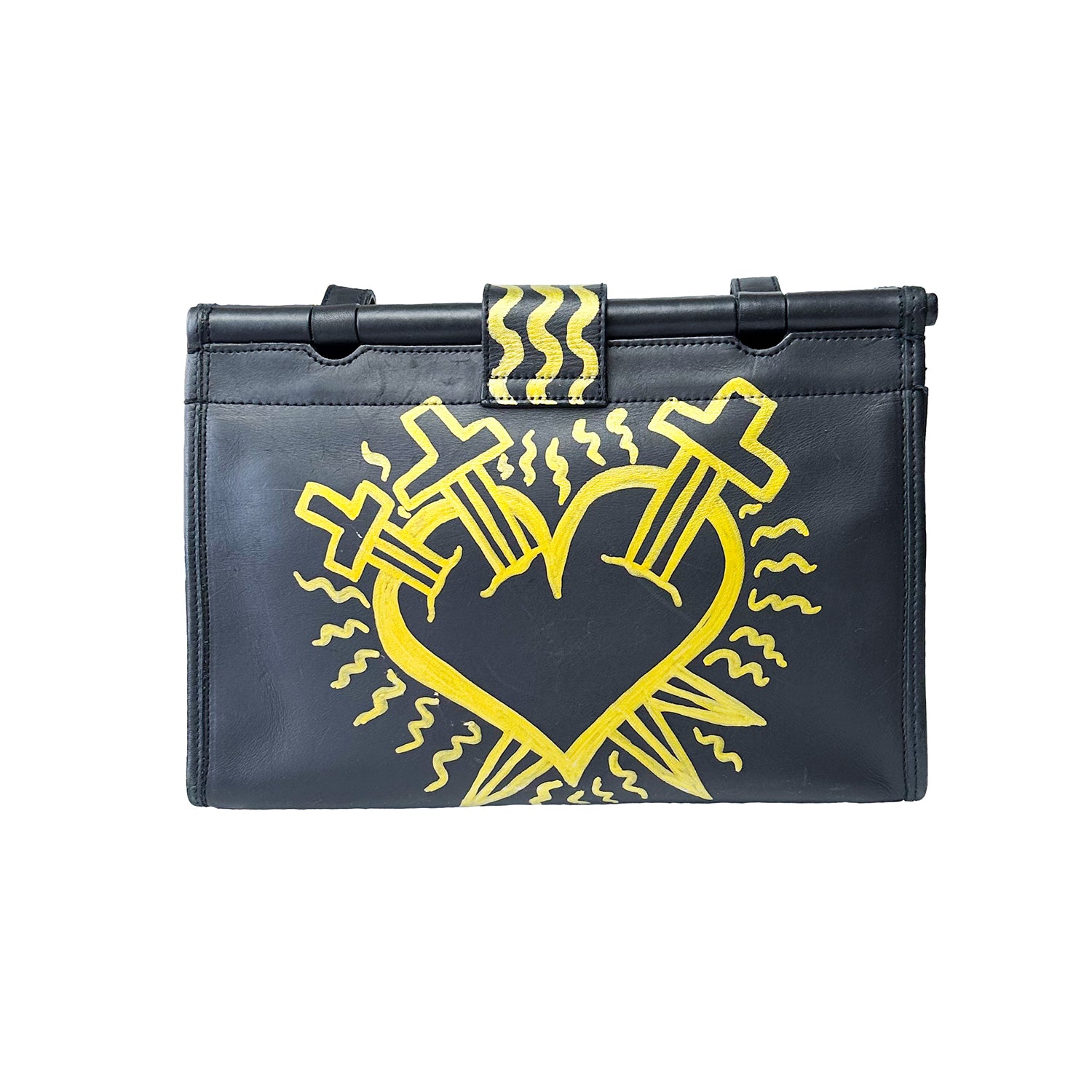 Looking For A Girlfriend Hearts Swords Black Leather Bag