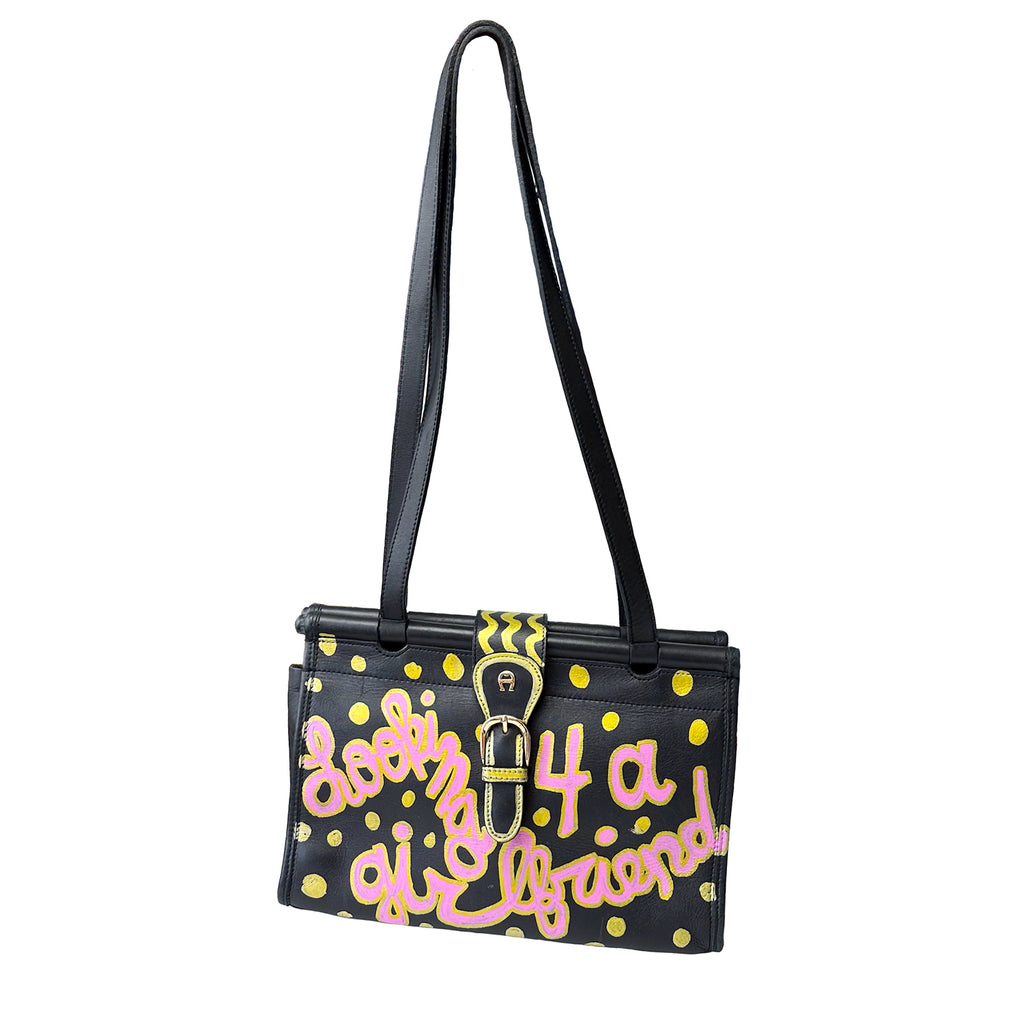 Looking For A Girlfriend Hearts Swords Black Leather Bag