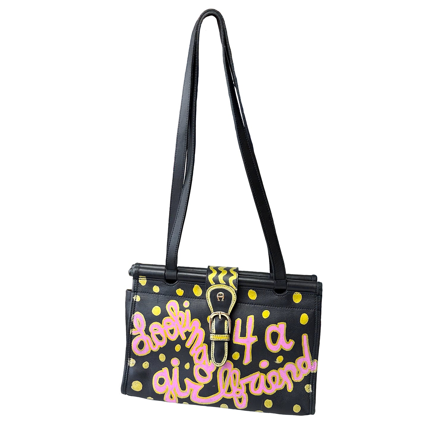 Looking For A Girlfriend Hearts Swords Black Leather Bag