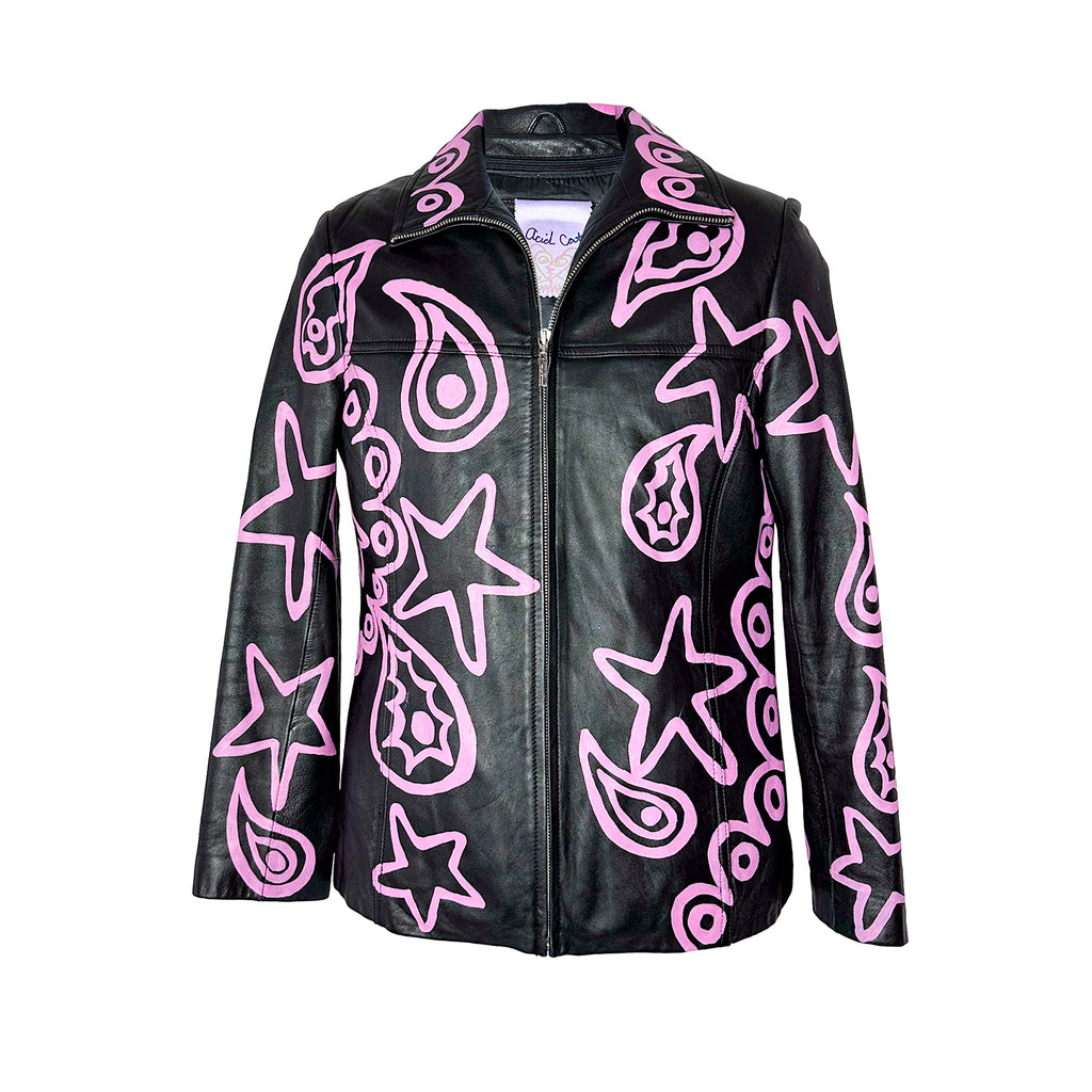 Black Paisley Dream Leather Jacket