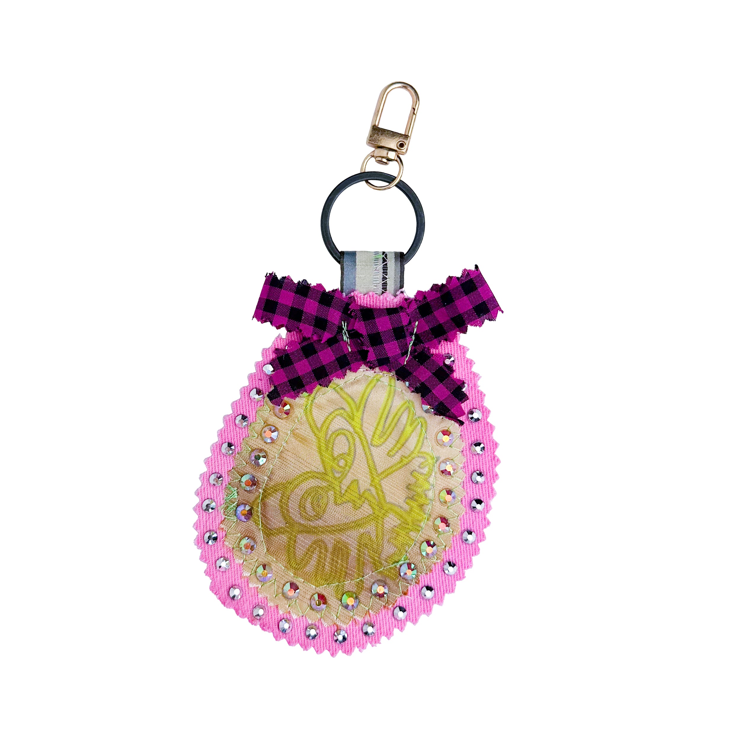 Acid Kitty Upcycled Pink Denim Sparkle Bag Charm