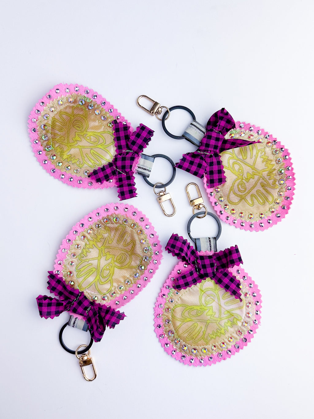 Acid Kitty Upcycled Pink Denim Sparkle Bag Charm