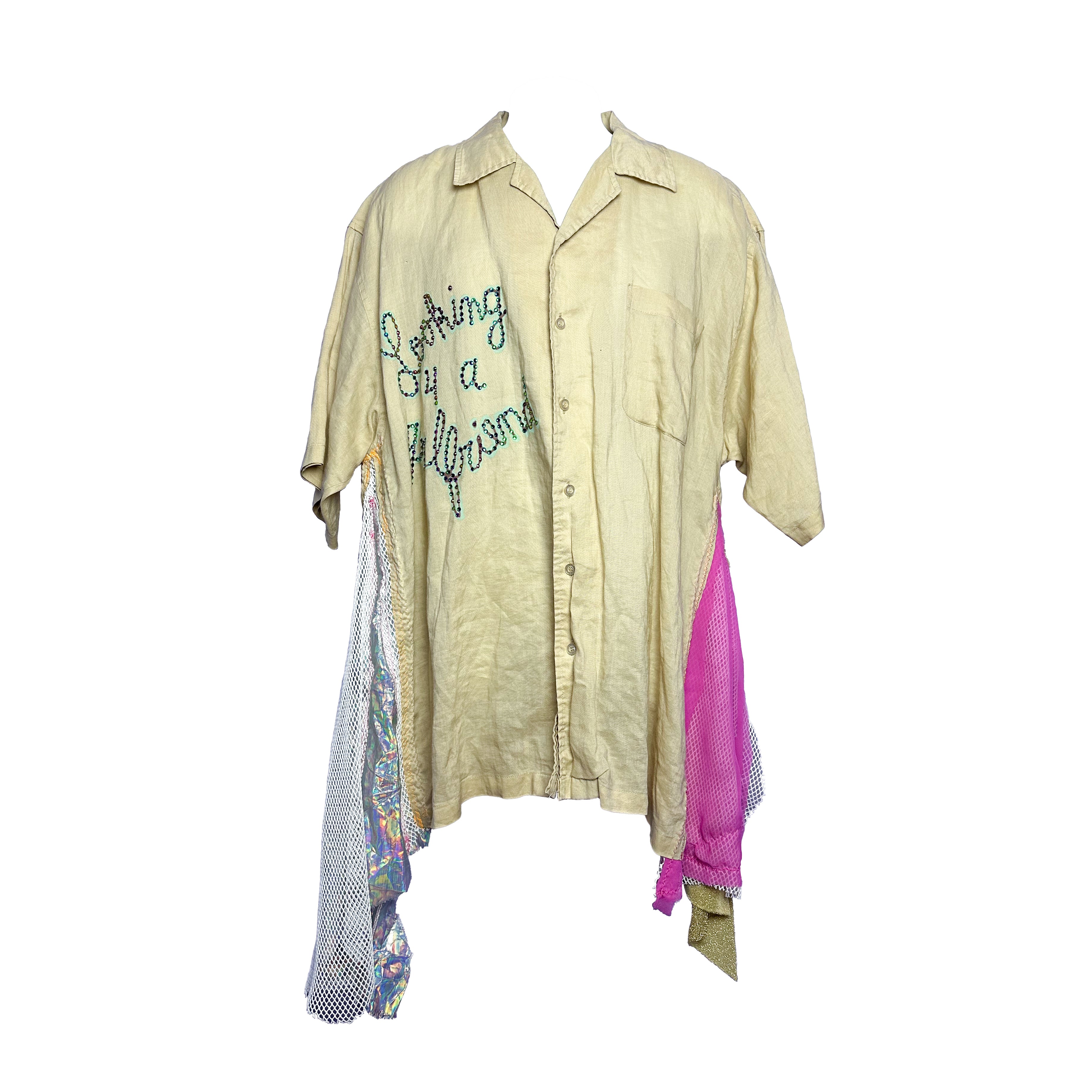 Looking For A Girlfriend Collage Linen Button Down