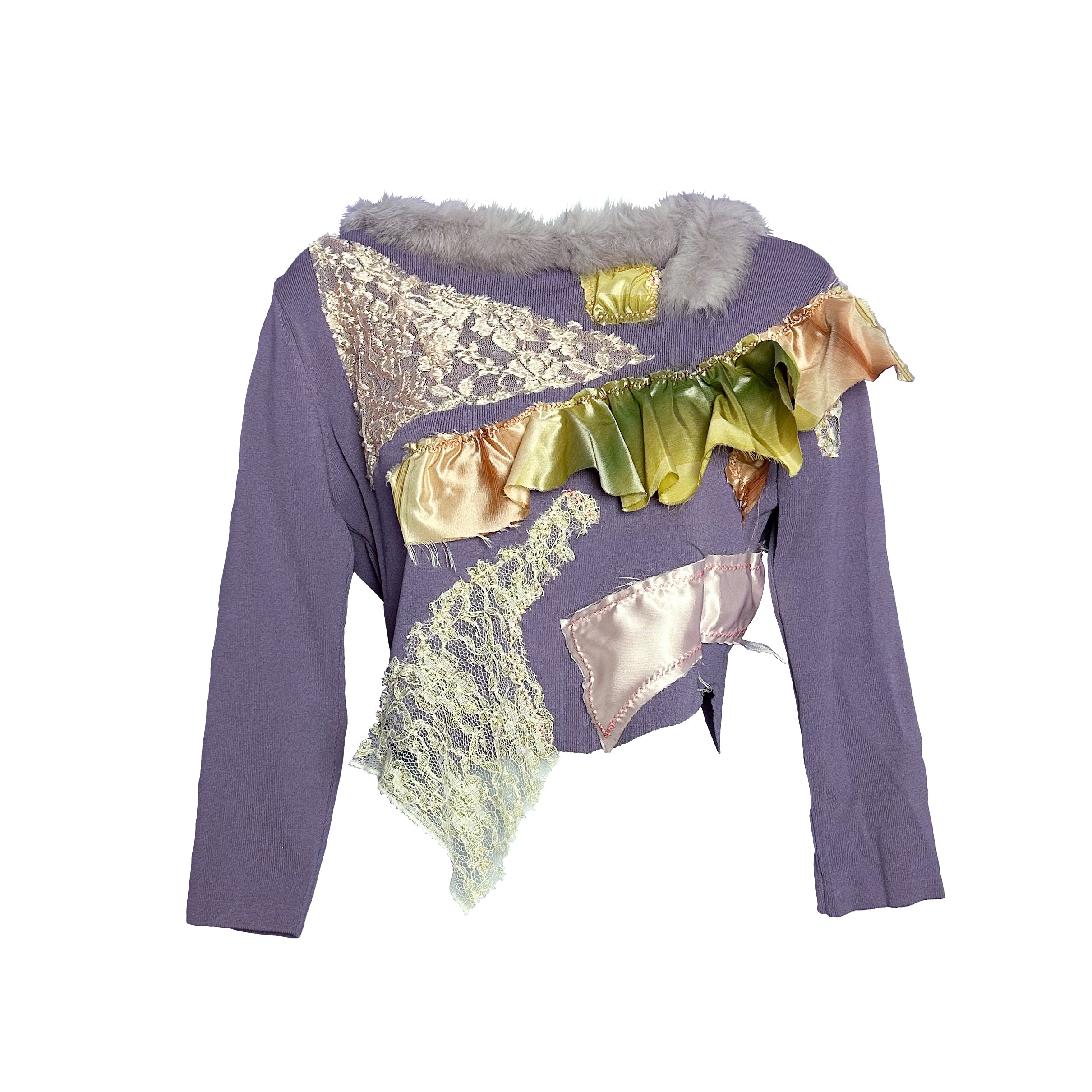 Purple Vintage Fur And Collage Crop Sweater