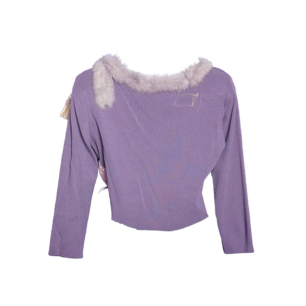 Purple Vintage Fur And Collage Crop Sweater