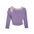 Purple Vintage Fur And Collage Crop Sweater