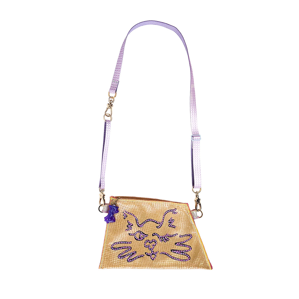 Winky Kitty Sparkle Gold Leather Bag