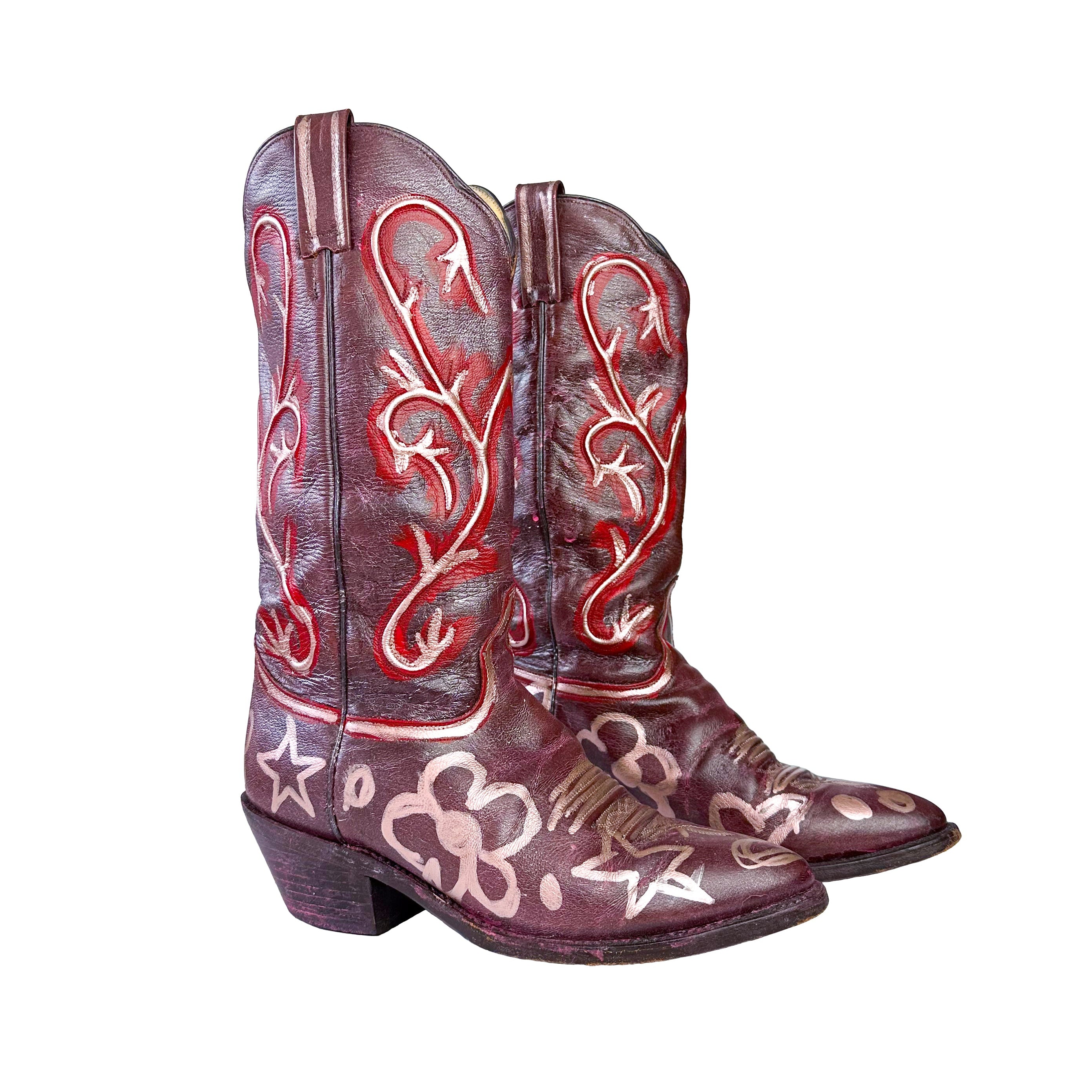 Distressed Scribbles Vintage Cowboy Boot - Size 9.5