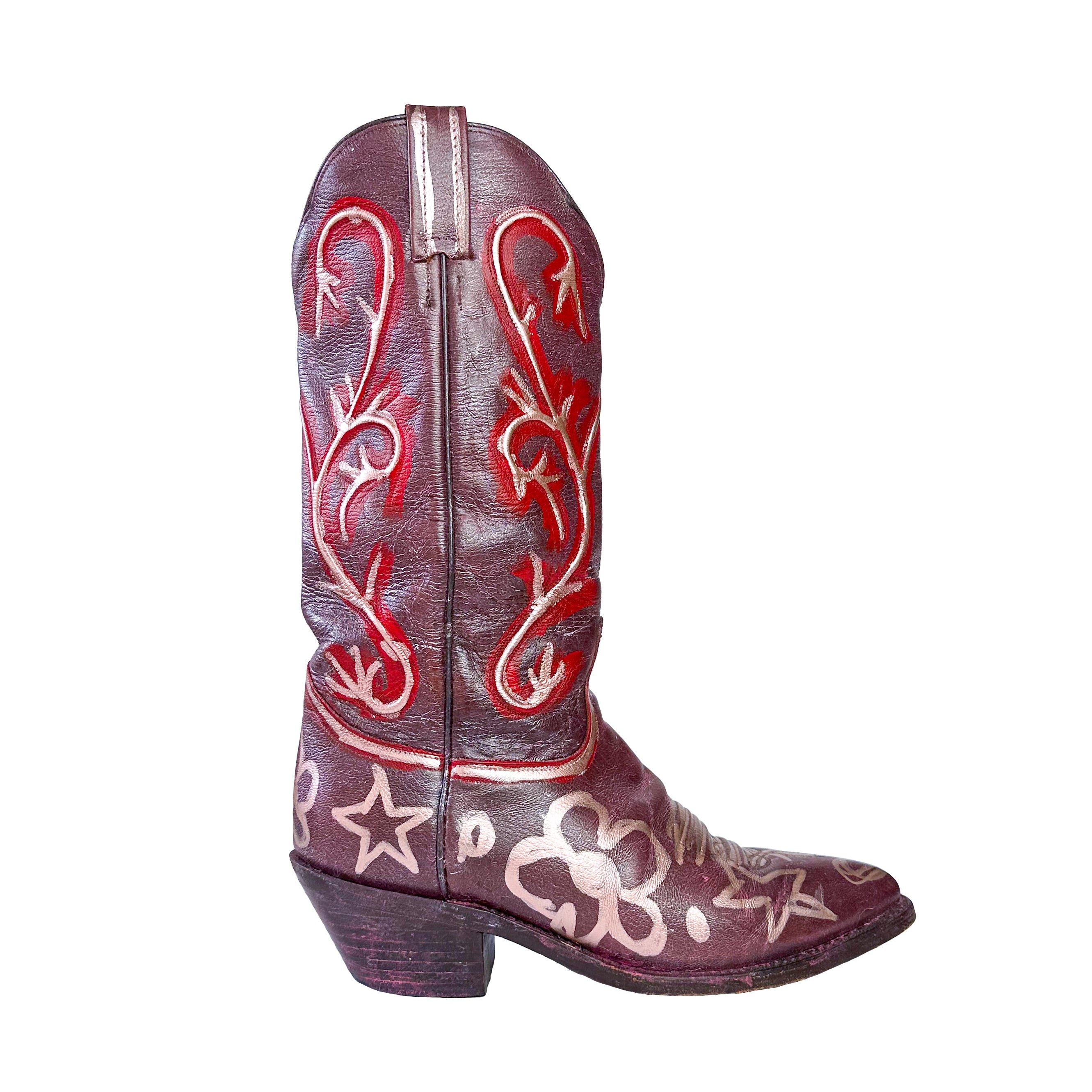 Distressed Scribbles Vintage Cowboy Boot - Size 9.5