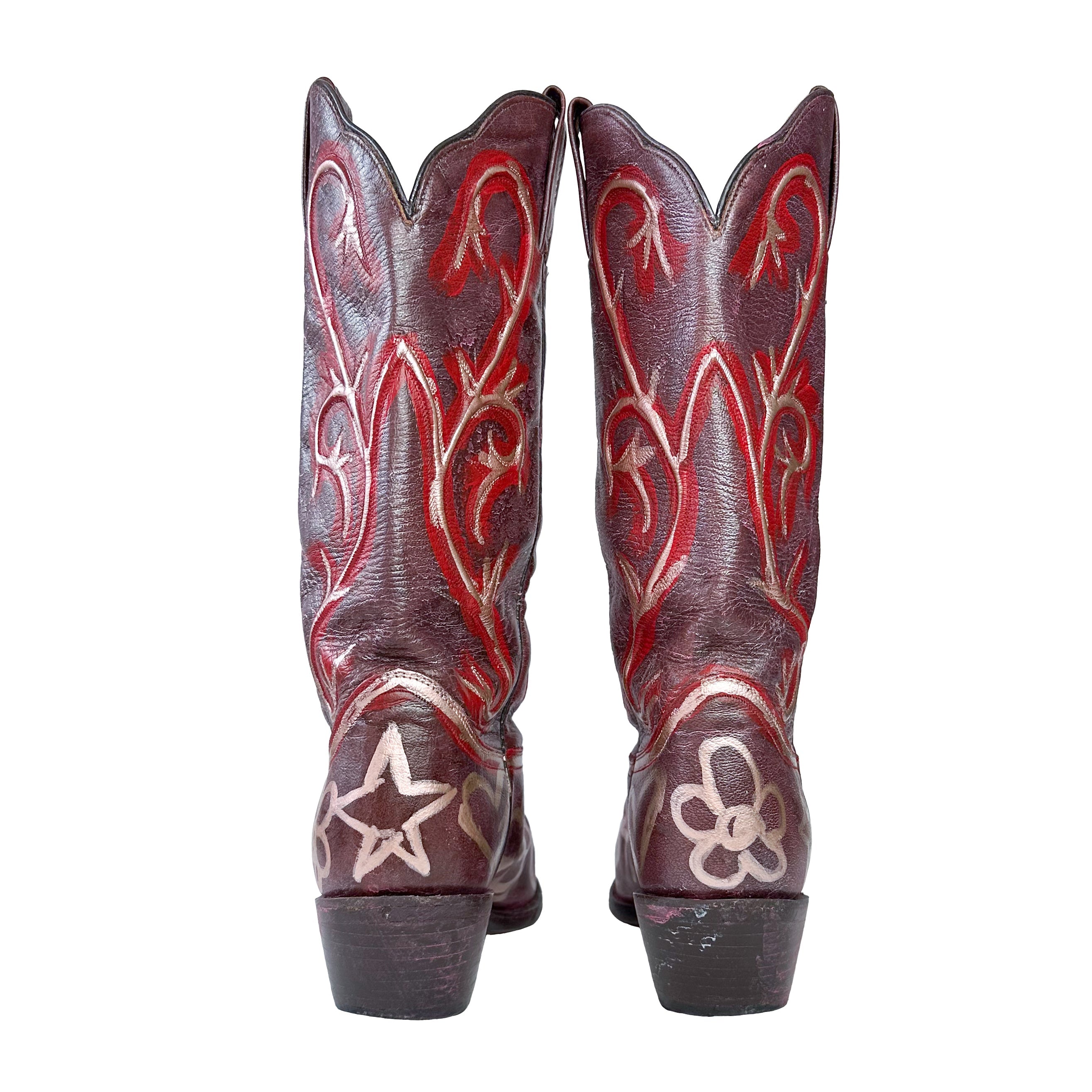 Distressed Scribbles Vintage Cowboy Boot - Size 9.5