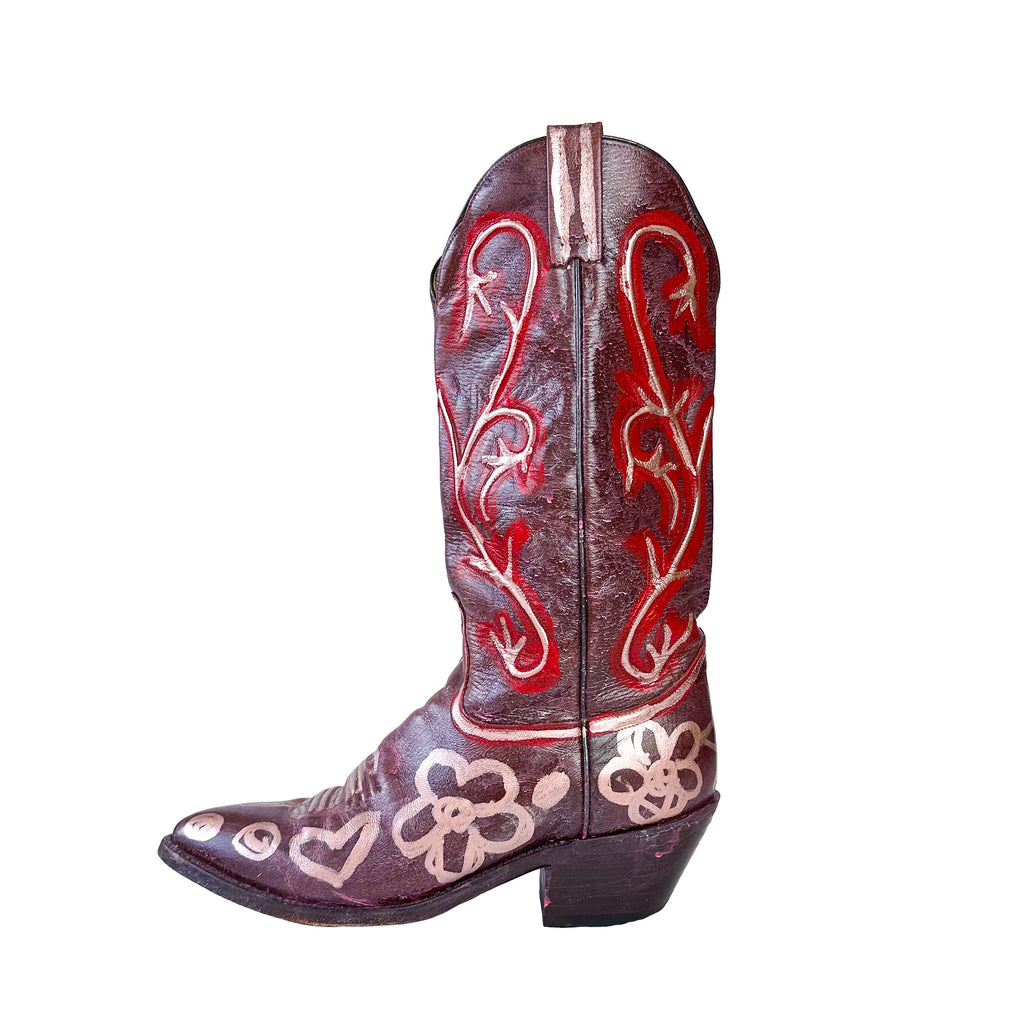 Distressed Scribbles Vintage Cowboy Boot - Size 9.5