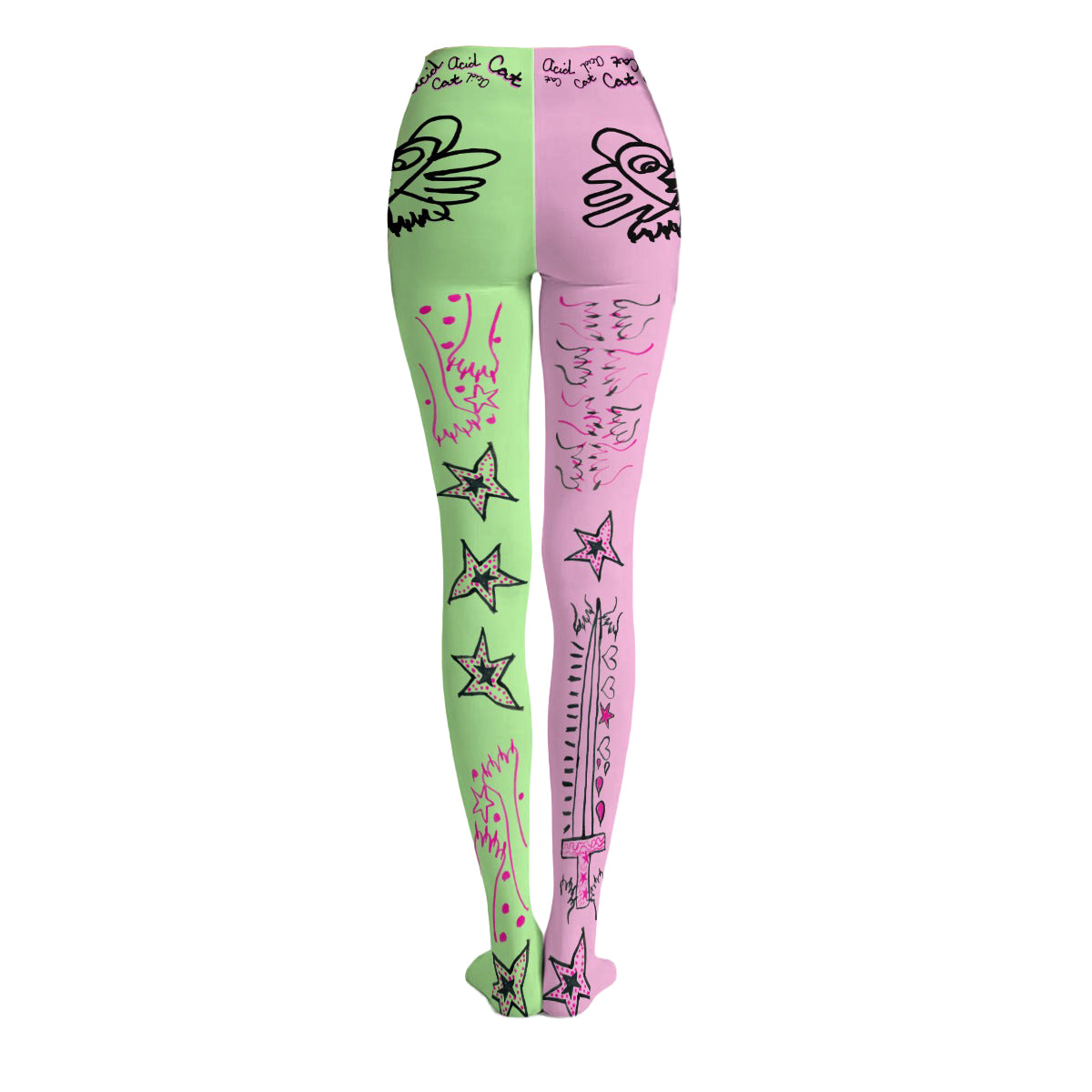 Kitty Quest Pink And Green Colorblock Tights *PRE-ORDER*