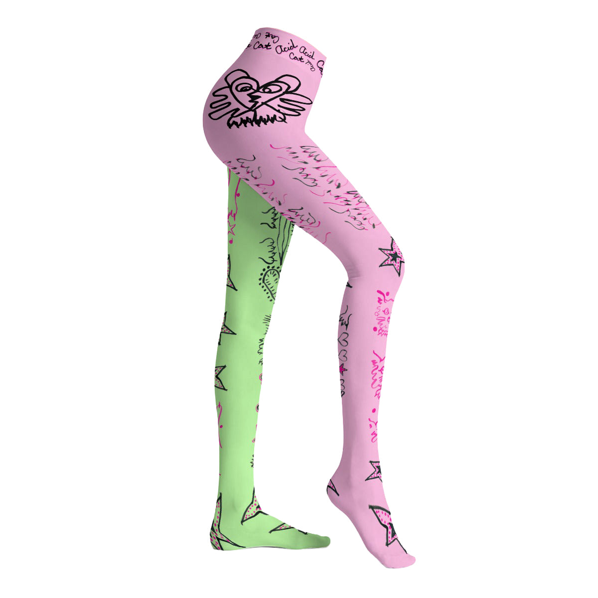 Kitty Quest Pink And Green Colorblock Tights *PRE-ORDER*