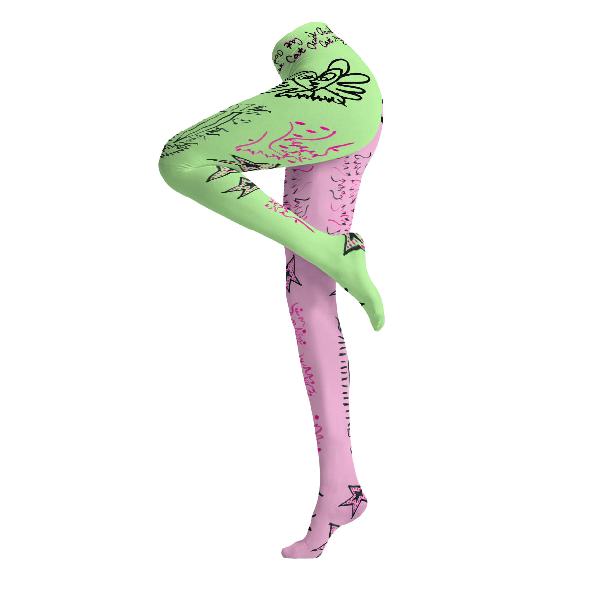 Kitty Quest Pink And Green Colorblock Tights *PRE-ORDER*