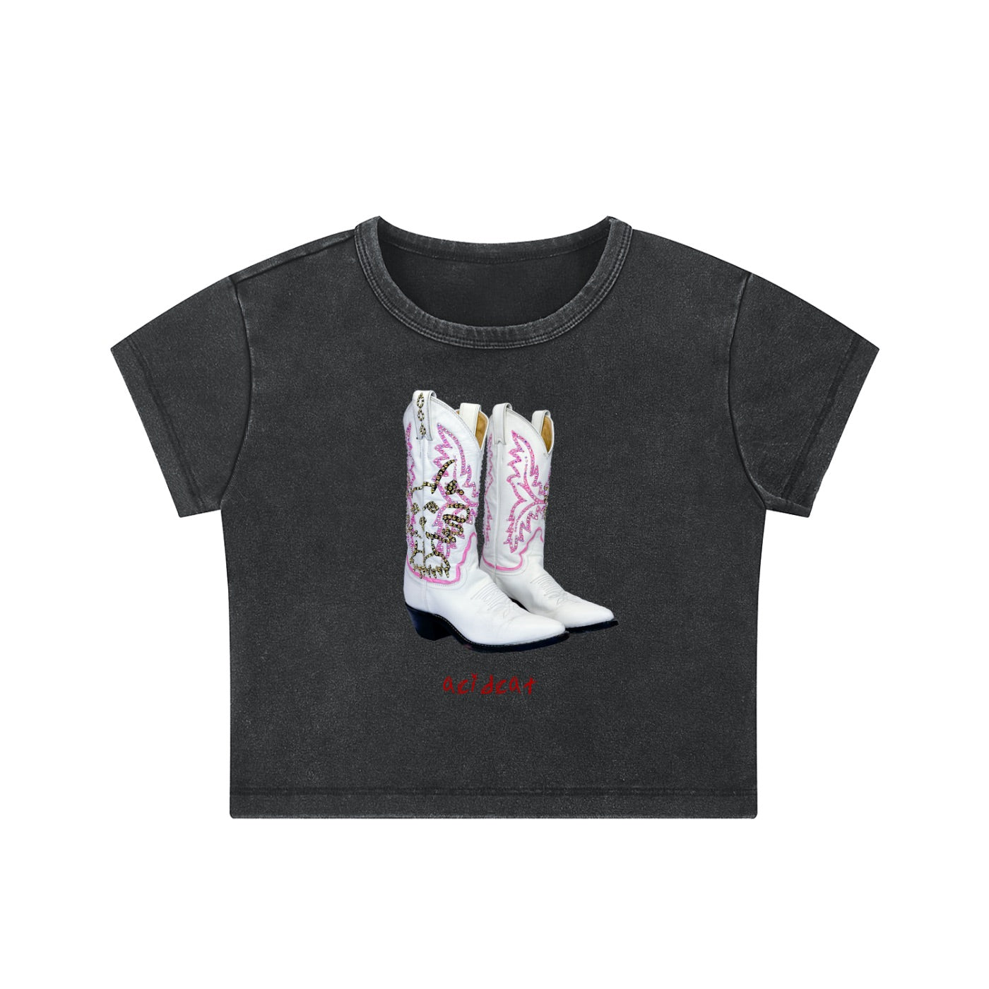 *PRE-ORDER* White Cowboy Boot Vibe Etcetera Black Crop T Shirt